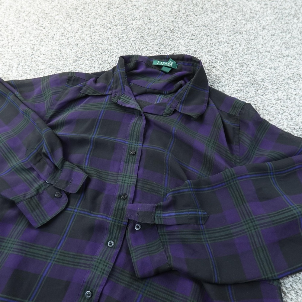 Ralph Lauren Shirt Womens 1X Purple Plaid Button Up Long Sleeve Preppy Casual